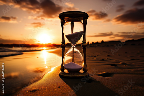 Time Slipping Away - Hourglass on Sunset Beach