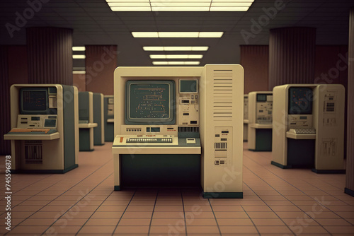 Obraz na płótnie Vintage Mainframe Computers in Retro Data Center