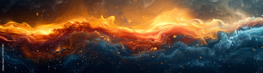 Painting of Fire and Water on Black Background - obrazy, fototapety, plakaty 