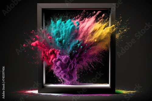 Colorful Powder Burst in Black Square Frame