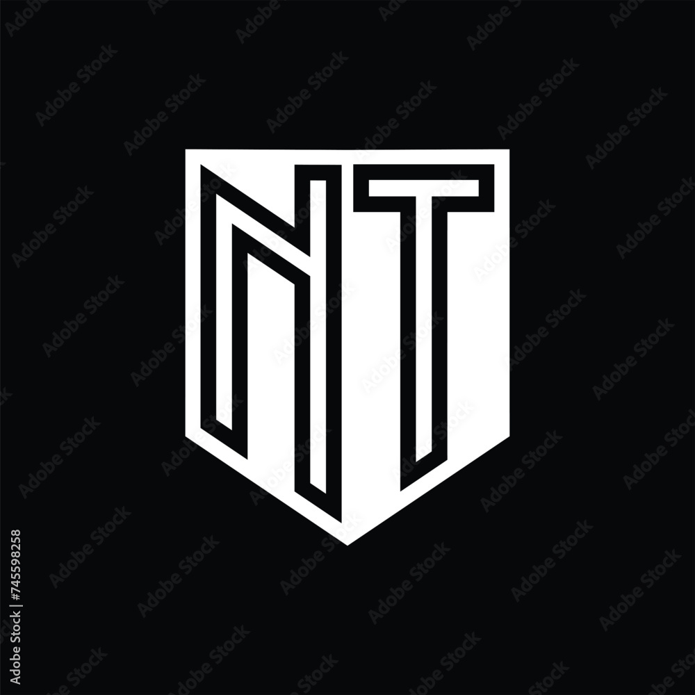 NT Letter Logo monogram shield geometric line inside shield design template NT Letter Logo monogram shield geometric line inside shield design template