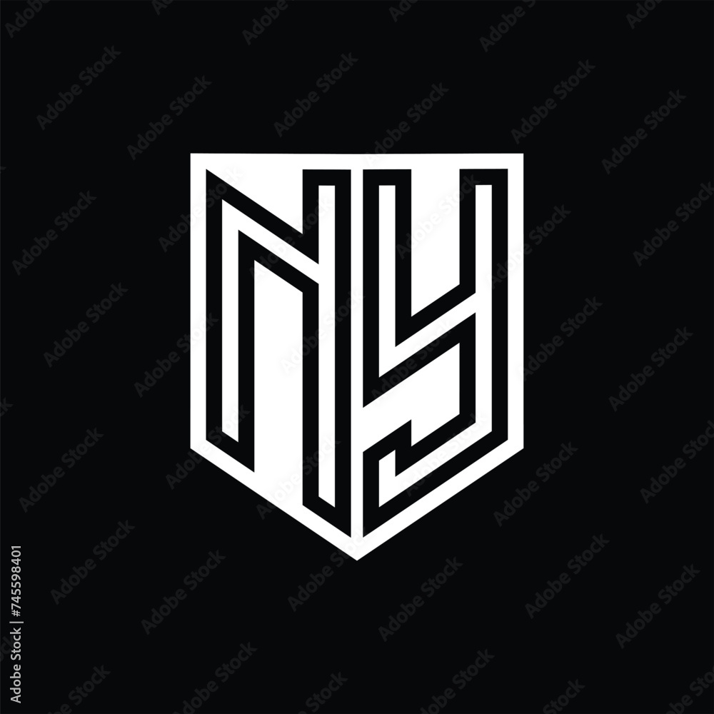 NY Letter Logo monogram shield geometric line inside shield design template