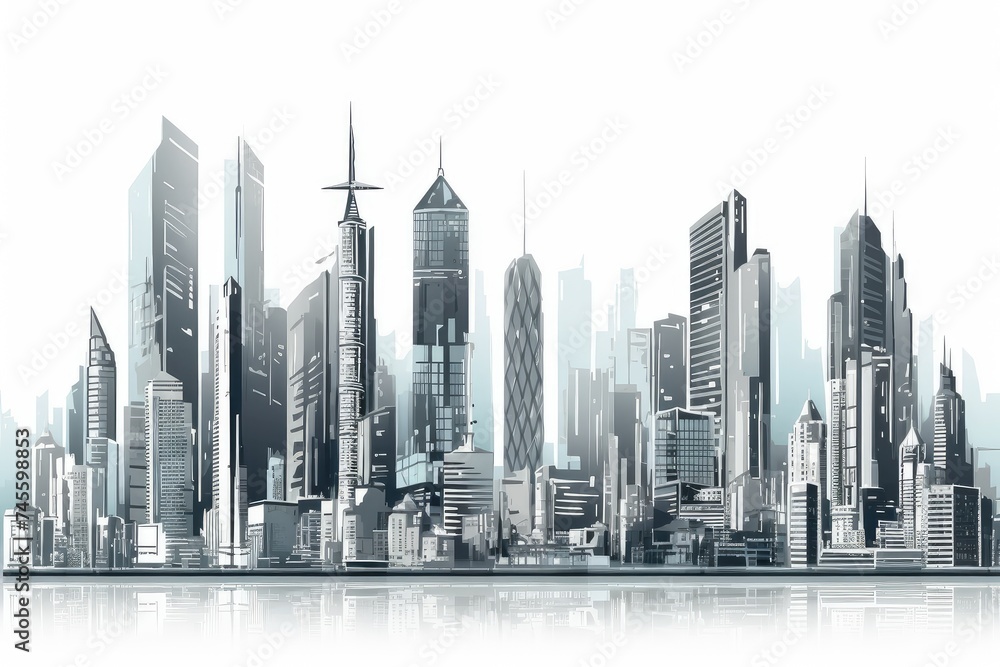 Modern City Skyline Graphic Illustration - obrazy, fototapety, plakaty 
