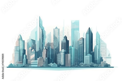 Stylized City Skyline in Cool Tones © evening_tao