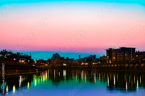 View of the Chao Phraya River at night in Nakhon Sawan Province