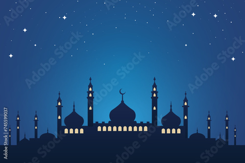 silhouette of the mosque with a beautiful night background