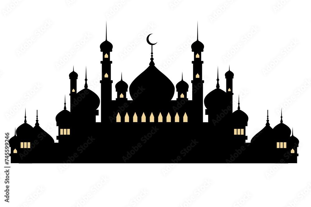 silhouette of mosque on white background