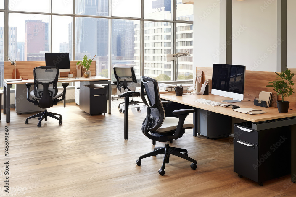 Fototapeta premium Spacious Modern Office Space with City View