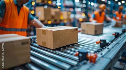 A close up of package handling in the delivery process showcasing secure packaging and logistical precision highlighted by vibrant branding for an efficient service photo