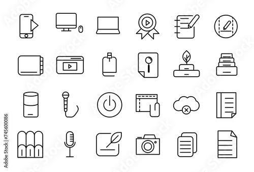 Set of content creator icon set illustration. Linear icon collection. Minimalist linear web icons bundle.