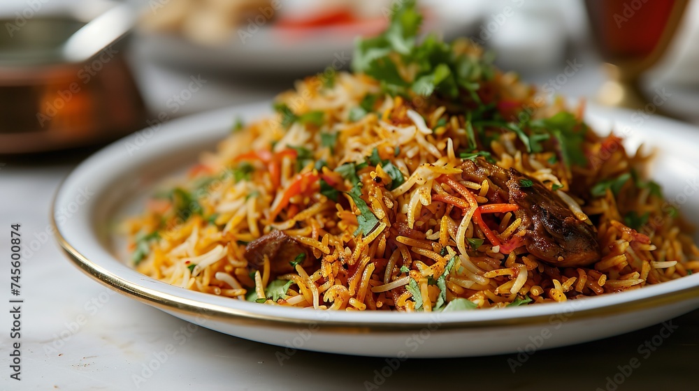 A Plate of Biryani on White Background for Food A Plate of Biryani on White Background for Food