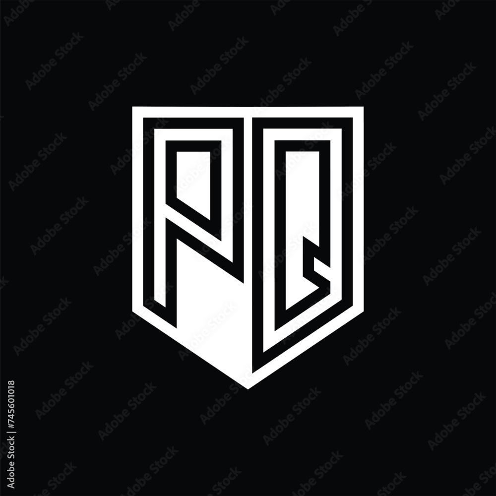 PQ Letter Logo monogram shield geometric line inside shield design template PQ Letter Logo monogram shield geometric line inside shield design template