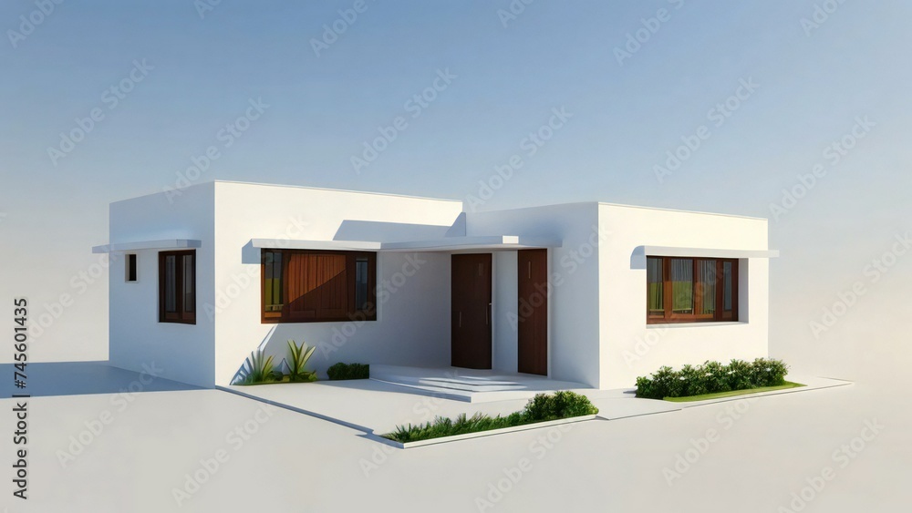 Stylish and compact 3D rendering of a contemporary home design. Concept for real estate or property.