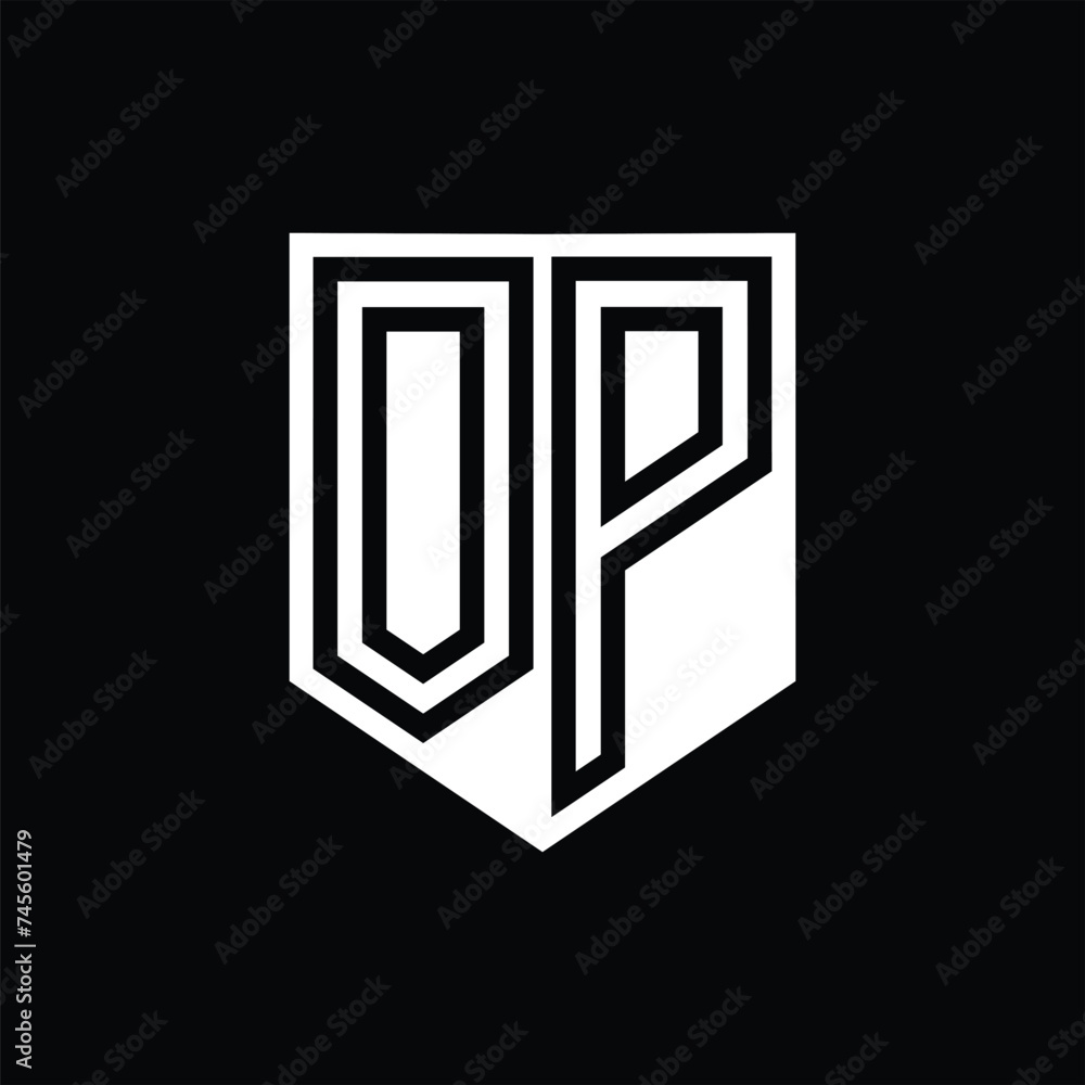 OP Letter Logo monogram shield geometric line inside shield design template OP Letter Logo monogram shield geometric line inside shield design template