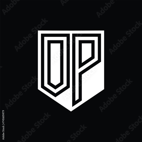 OP Letter Logo monogram shield geometric line inside shield design template