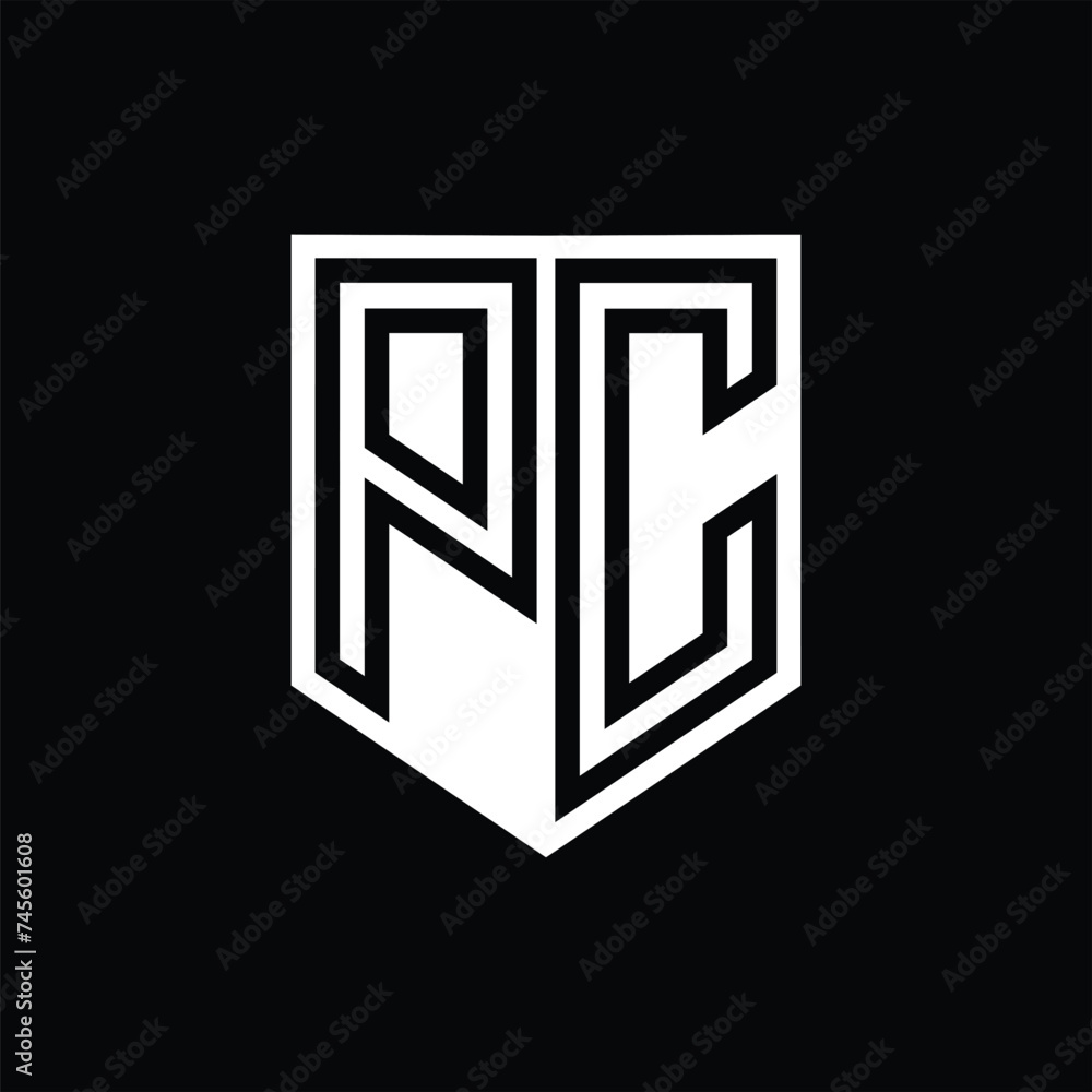 PC Letter Logo monogram shield geometric line inside shield design template PC Letter Logo monogram shield geometric line inside shield design template
