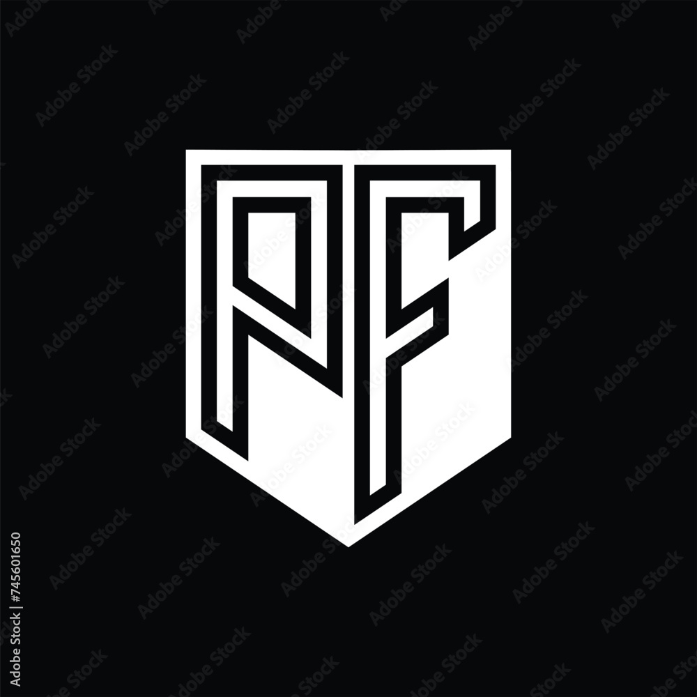 PF Letter Logo monogram shield geometric line inside shield design template PF Letter Logo monogram shield geometric line inside shield design template