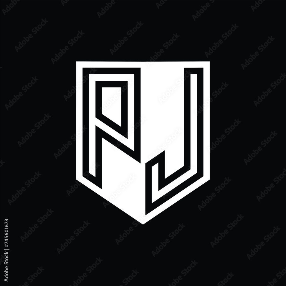 PJ Letter Logo monogram shield geometric line inside shield design template PJ Letter Logo monogram shield geometric line inside shield design template