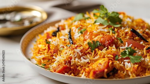 A Plate of Biryani on White Background for Food