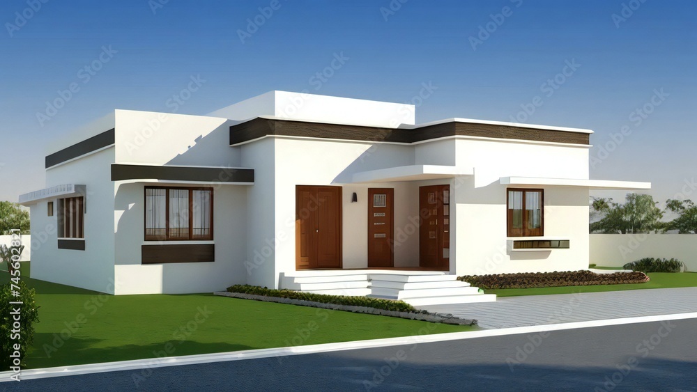 Stylish and compact 3D rendering of a contemporary home design. Concept for real estate or property. Stylish and compact 3D rendering of a contemporary home design. Concept for real estate or property.