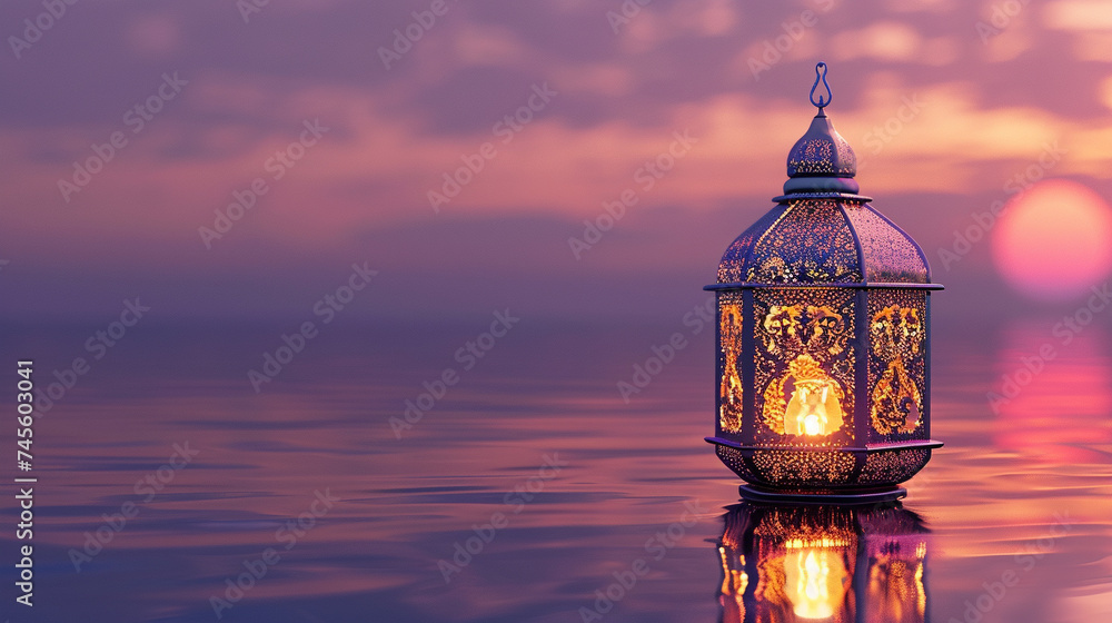 3d render of a reflective golden lantern with a glossy light on a twilight purple background 3d render of a reflective golden lantern with a glossy light on a twilight purple background