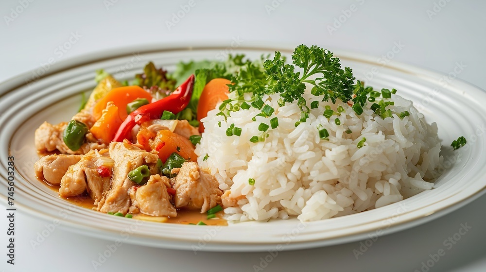 A Plate of Chicken Rice on White Background 8K A Plate of Chicken Rice on White Background 8K