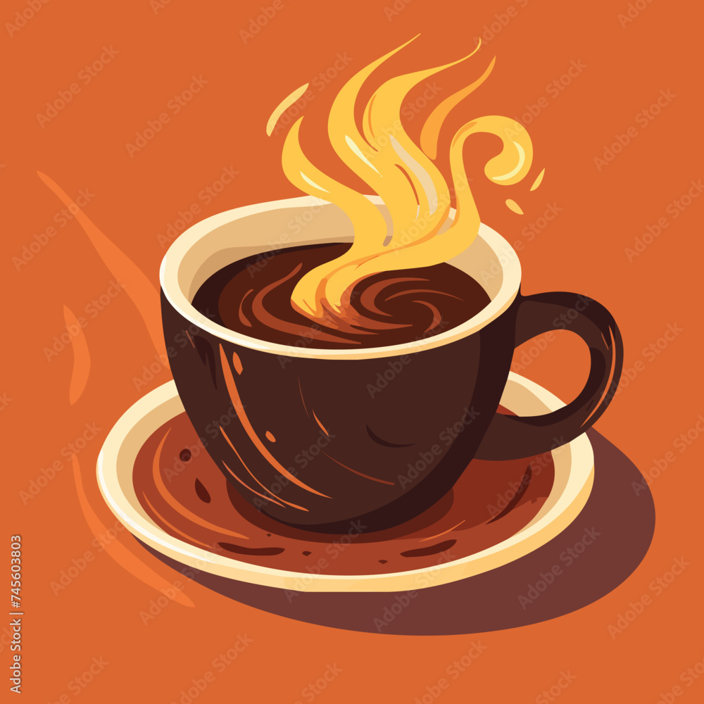 Fototapeta premium Coffee cup with steam on orange background Vector illustration