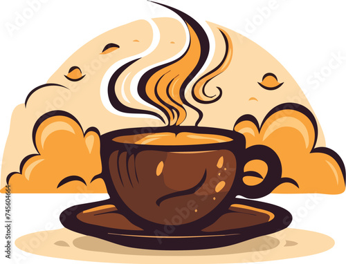 Illustration of a cup of hot coffee with a steam in the background