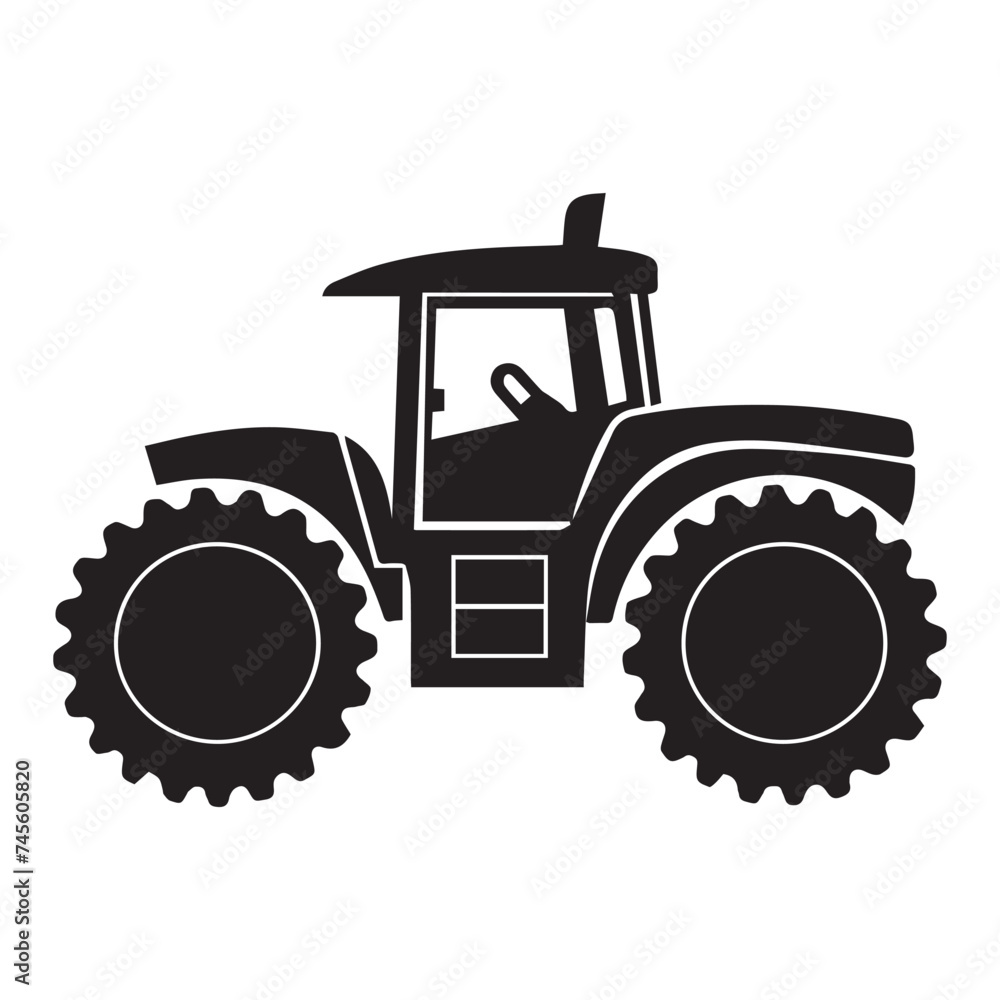 Obraz premium Black Tractor Silhouette: Nostalgic Farming Charm Rural Agriculture Icons: Classic Tractor Silhouettes Harvest Time Essentials: Farm Tractor Vector Set Country Life Collection: Rustic Tractor