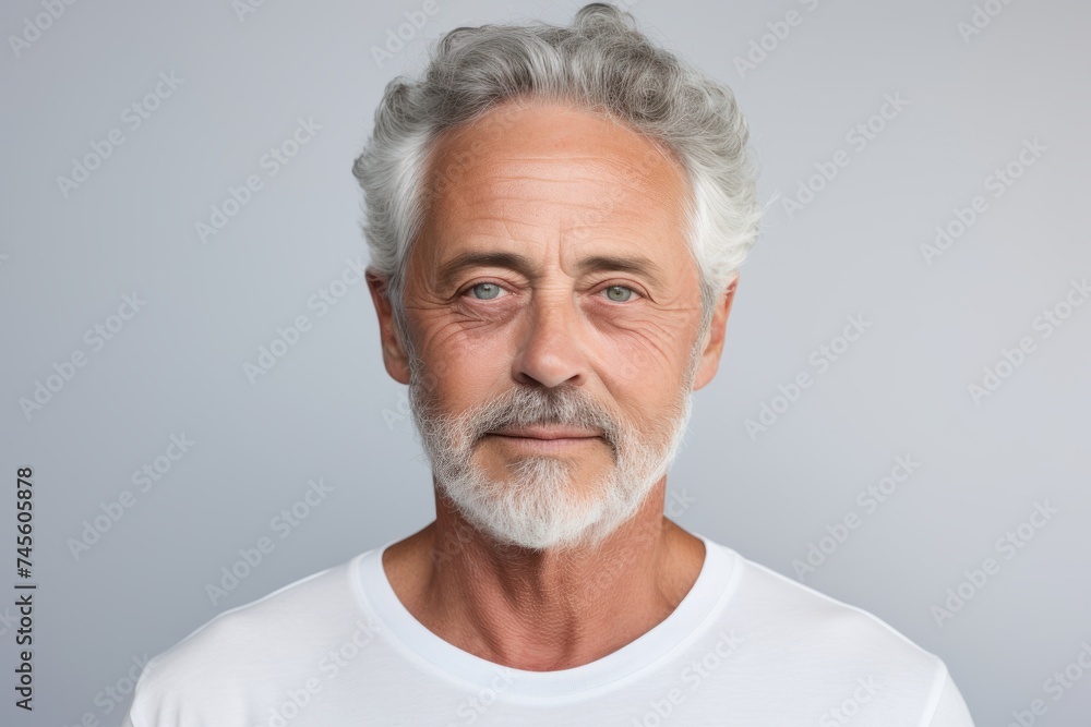 Portrait of handsome senior man with grey hair and beard. Isolated on grey background Portrait of handsome senior man with grey hair and beard. Isolated on grey background
