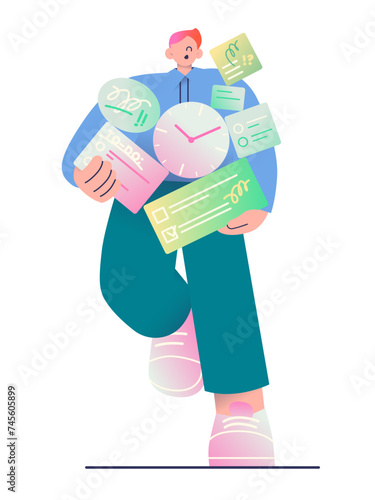 Young man struggling with time management