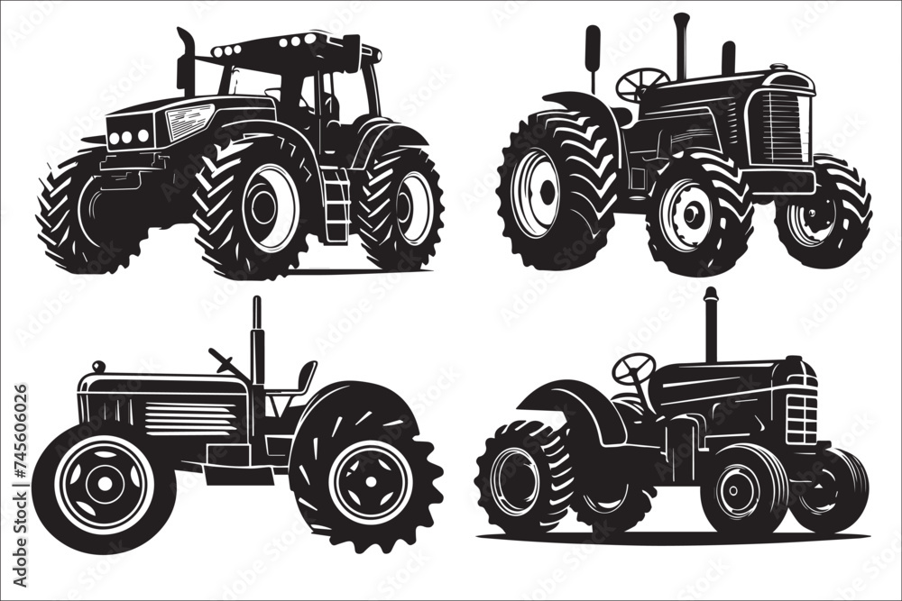 Black Tractor Silhouette: Nostalgic Farming Charm
Rural Agriculture Icons: Classic Tractor Silhouettes
Harvest Time Essentials: Farm Tractor Vector Set
Country Life Collection: Rustic Tractor