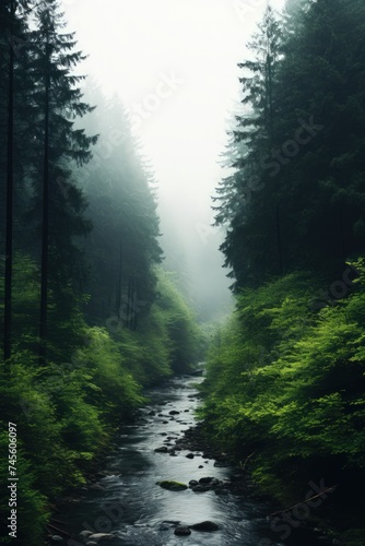 Beautiful forest against a foggy background,Misty forest.