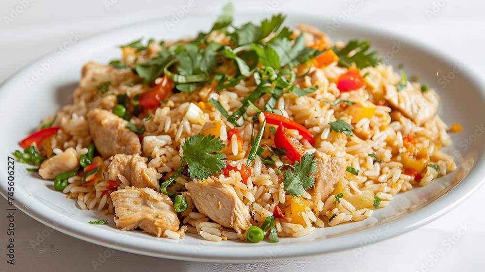 A Plate of Chicken Rice on White Background 8K A Plate of Chicken Rice on White Background 8K