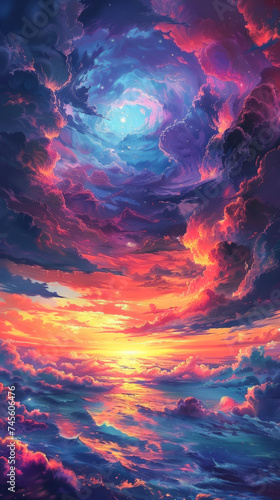 Mystical horizon where luminous skies and the earth whisper in vibrant fleeting harmony