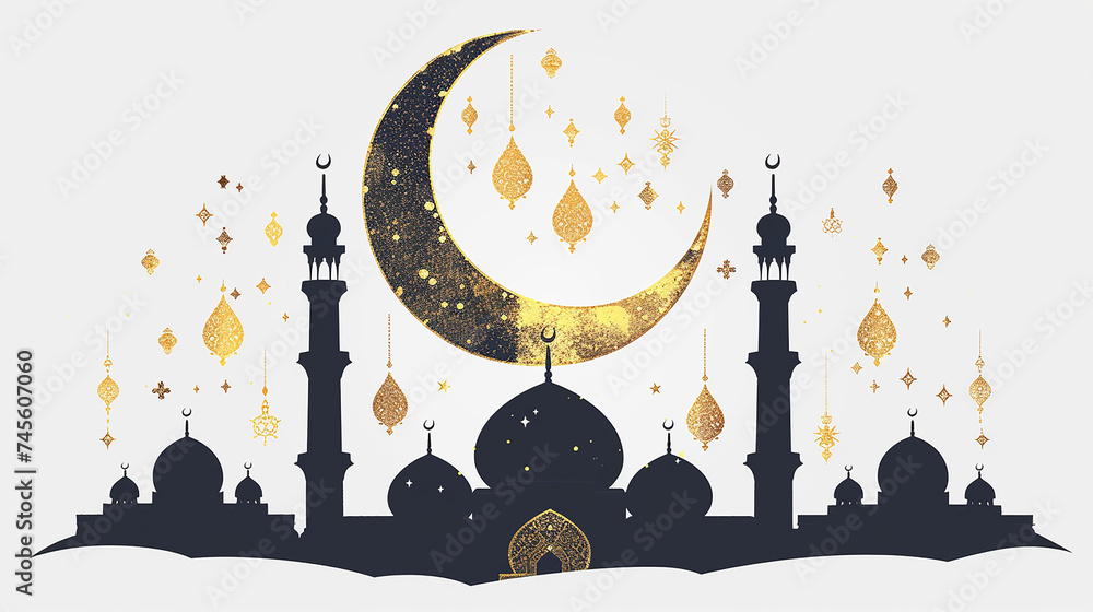 luxury Islamic banner, template, invitation, background with moon ...
