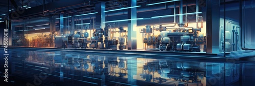 Futuristic Industrial Plant Floor with Machinery