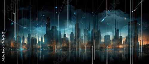 Futuristic Cityscape with Digital Network Connections