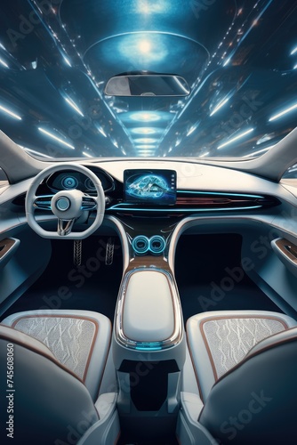 Futuristic Car Interior with Neon Lighting Aesthetics © evening_tao