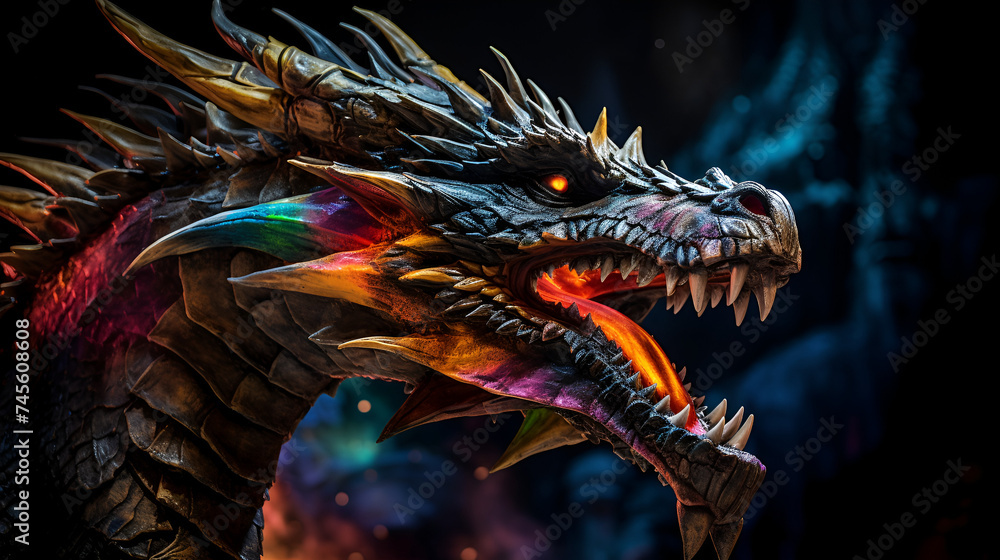 An Aggressive dragon rearing with cinematic background.Dramatic Dragon, Action Scene, Dragon Concept, Fantasy Dragon Design,