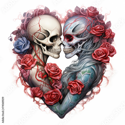 Romantic Skeleton Couple |  Two skulls in Love | Valentines Day