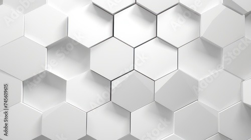 Abstract 3D white background with hexagons, embossed hexagon design.