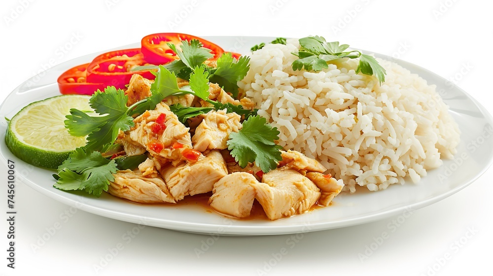 A Plate of Chicken Rice on White Background 8K A Plate of Chicken Rice on White Background 8K