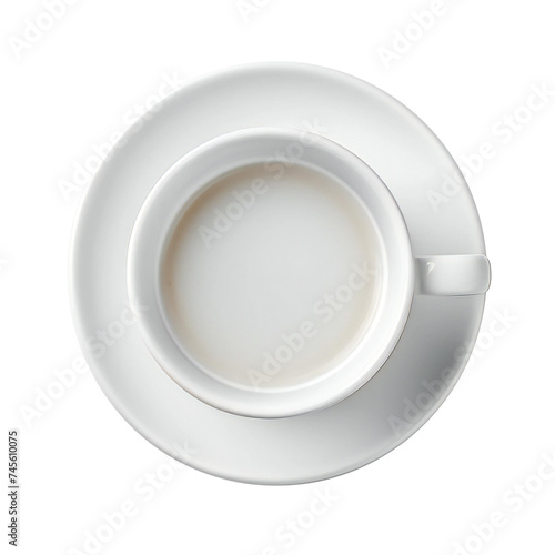 white glass of coffee on a transparent background. Top view
