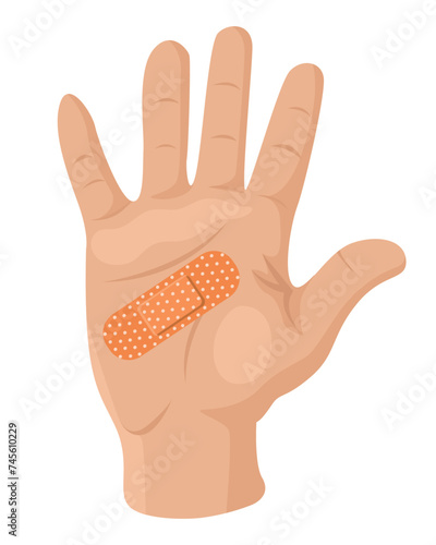 Medical adhesive plaster on the palms
