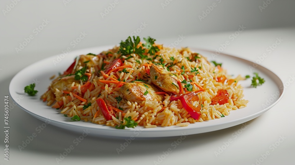 A Plate of Chicken Rice on White Background 8K A Plate of Chicken Rice on White Background 8K