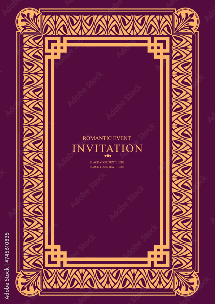 Gold ornament on dark background. Can be used as invitation card. Book cover. Vector illustration. Hand drawn Illustration