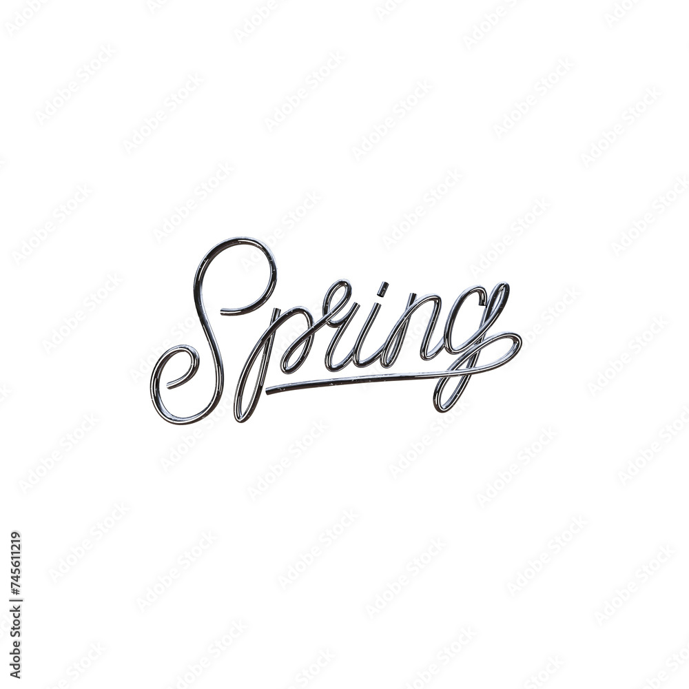Spring 3d chrome silver lettering text. 3d render. Abstract alphabet.