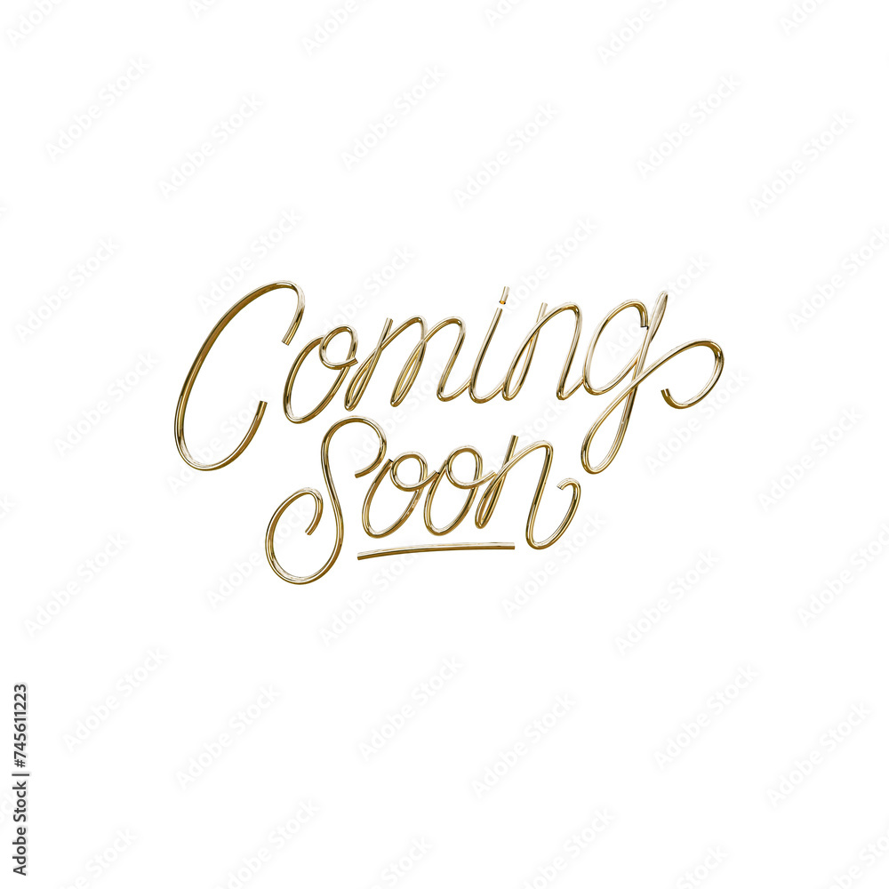 Coming soon 3d golden lettering text. 3d render Coming soon 3d golden lettering text. 3d render