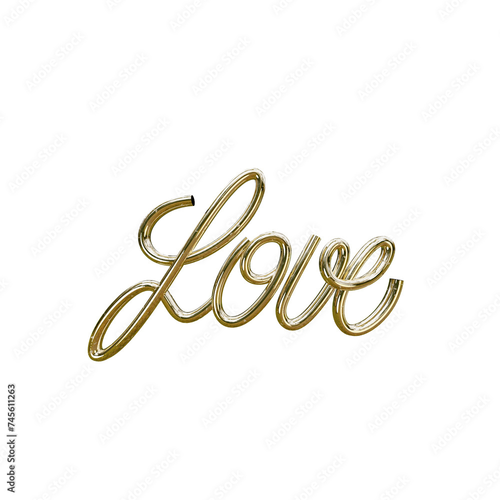 Love 3d golden lettering text. 3d render. Abstract love alphabet. Valentine's day concept design.